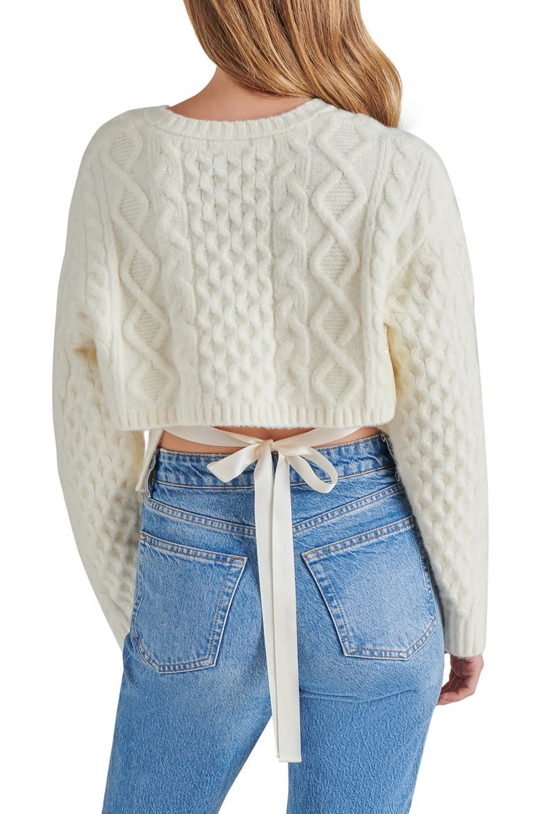 Kessie Tie Back Cable Stitch Sweater, Alternate, color, WHISPER WHITE