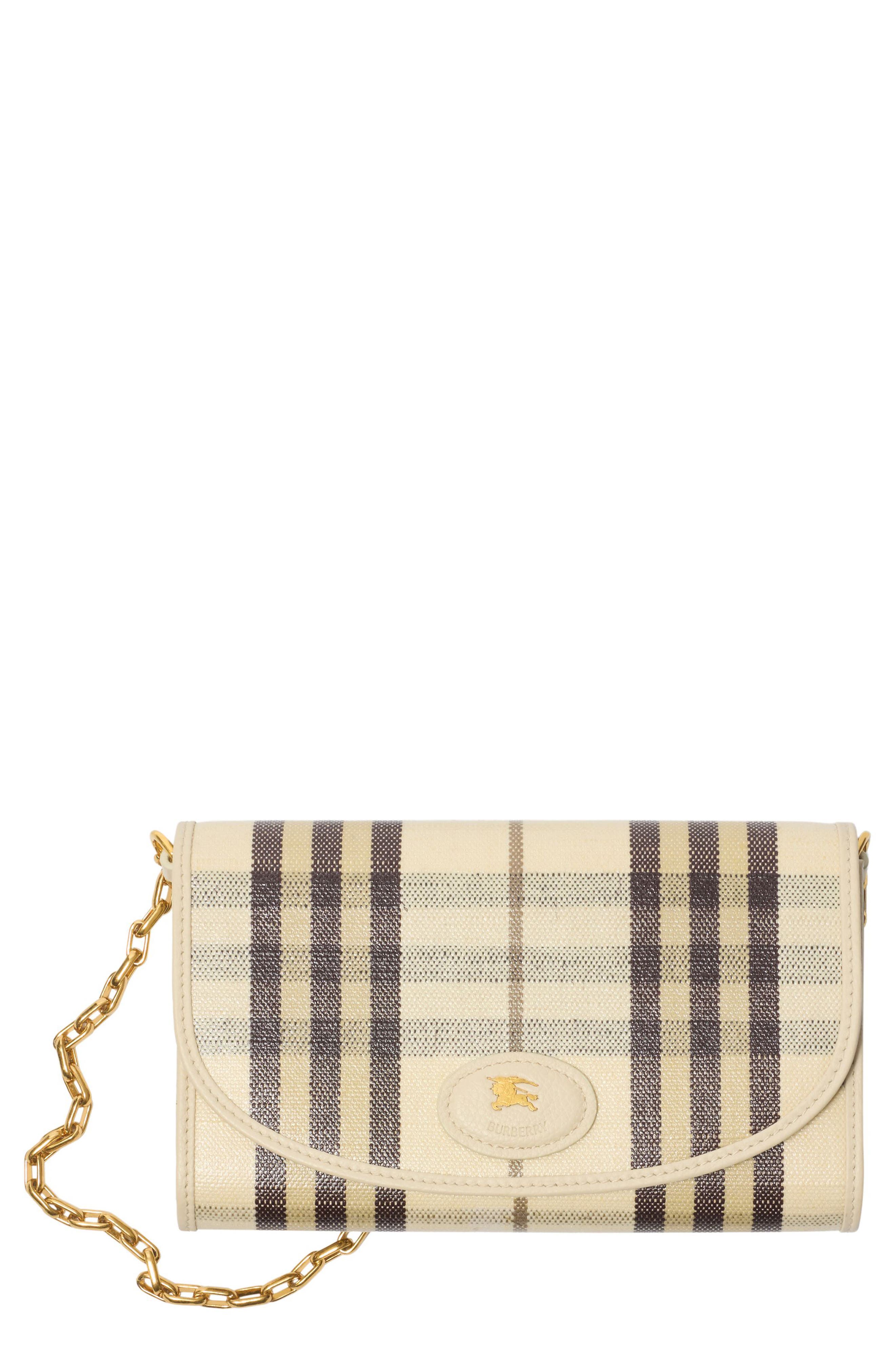 Highlands Check Coated Canvas Wallet on a Chain, Main, color, LIGHT BEIGE