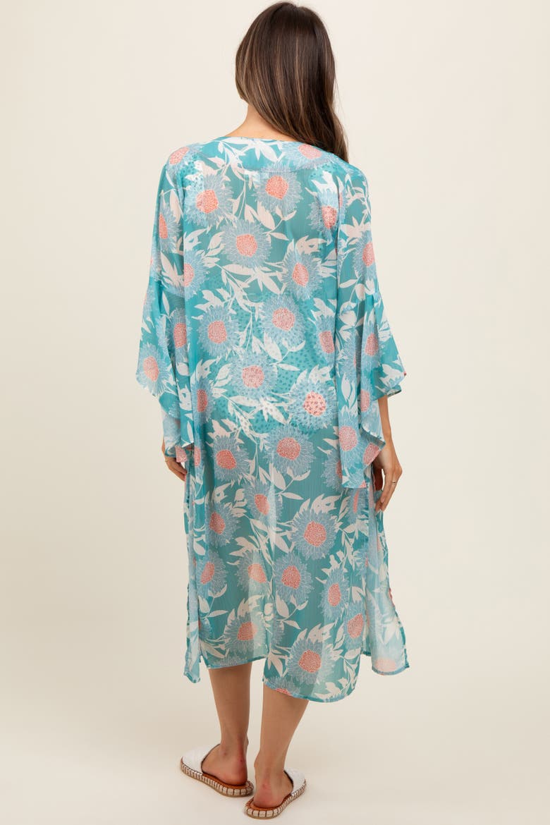 Floral Bell Sleeve Cover-Up, Alternate, color, Teal