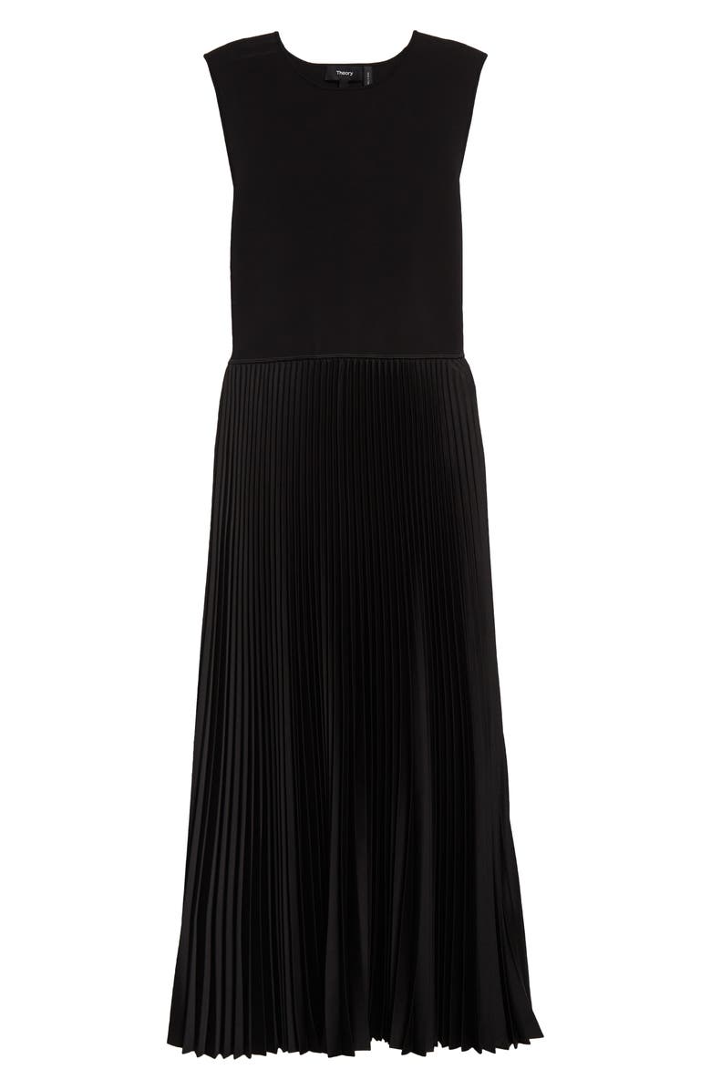 Theory Sleeveless Pleated Midi Dress, Alternate, color, Black