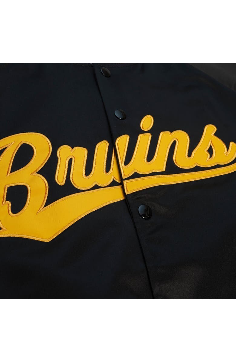 Mitchell & Ness Men's Mitchell & Ness Black Boston Bruins 100th Anniversary Satin Raglan Full-Snap Jacket, Alternate, color,