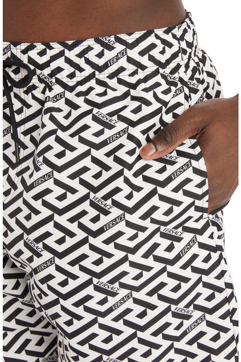 Grecca Print Swim Trunks, Alternate, color, WHITE/ BLACK