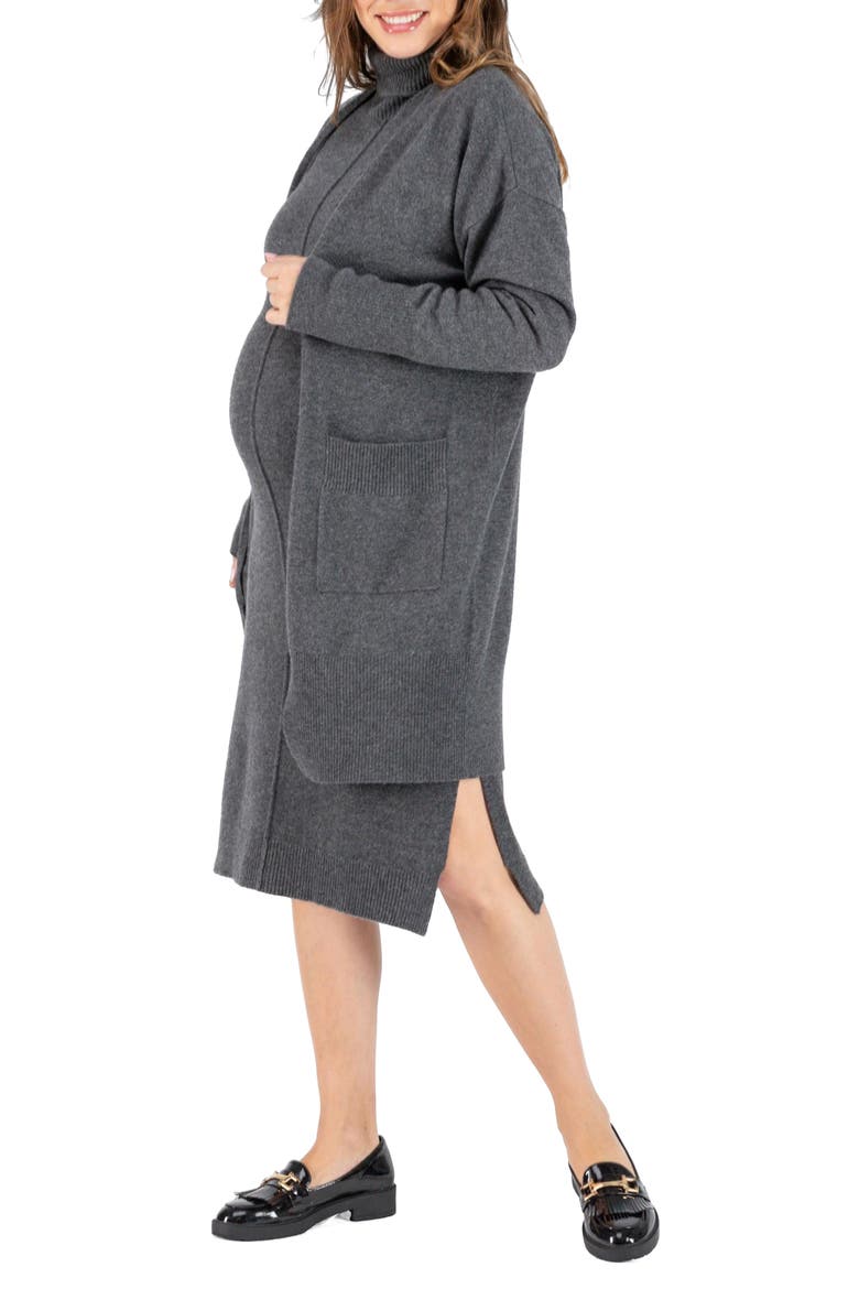 Laurie Wool & Cashmere Longline Maternity/Nursing Cardigan, Alternate, color, ANTHRACITE