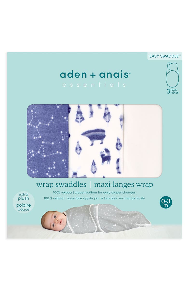 aden + anais Essentials 3-Pack Wrap Swaddles, Alternate, color, Scandinavian Sky
