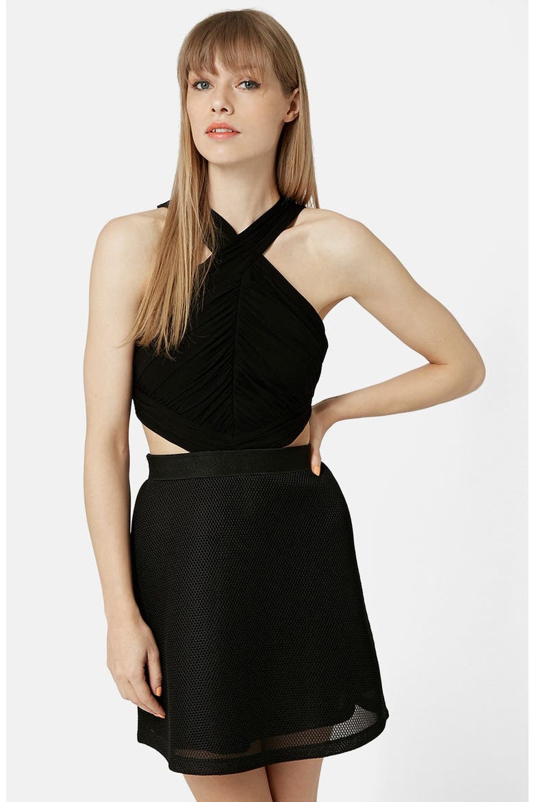 Halter Skater Dress, Main, color, BLACK