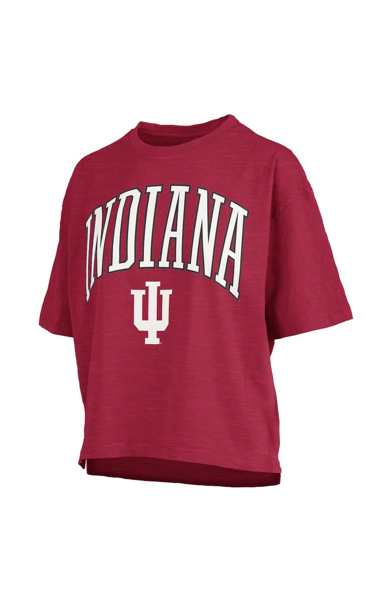 PRESSBOX Women's Pressbox Crimson Indiana Hoosiers Nelson Arch Over Logo Waist Length Oversized Slub T-Shirt, Alternate, color, Crimson