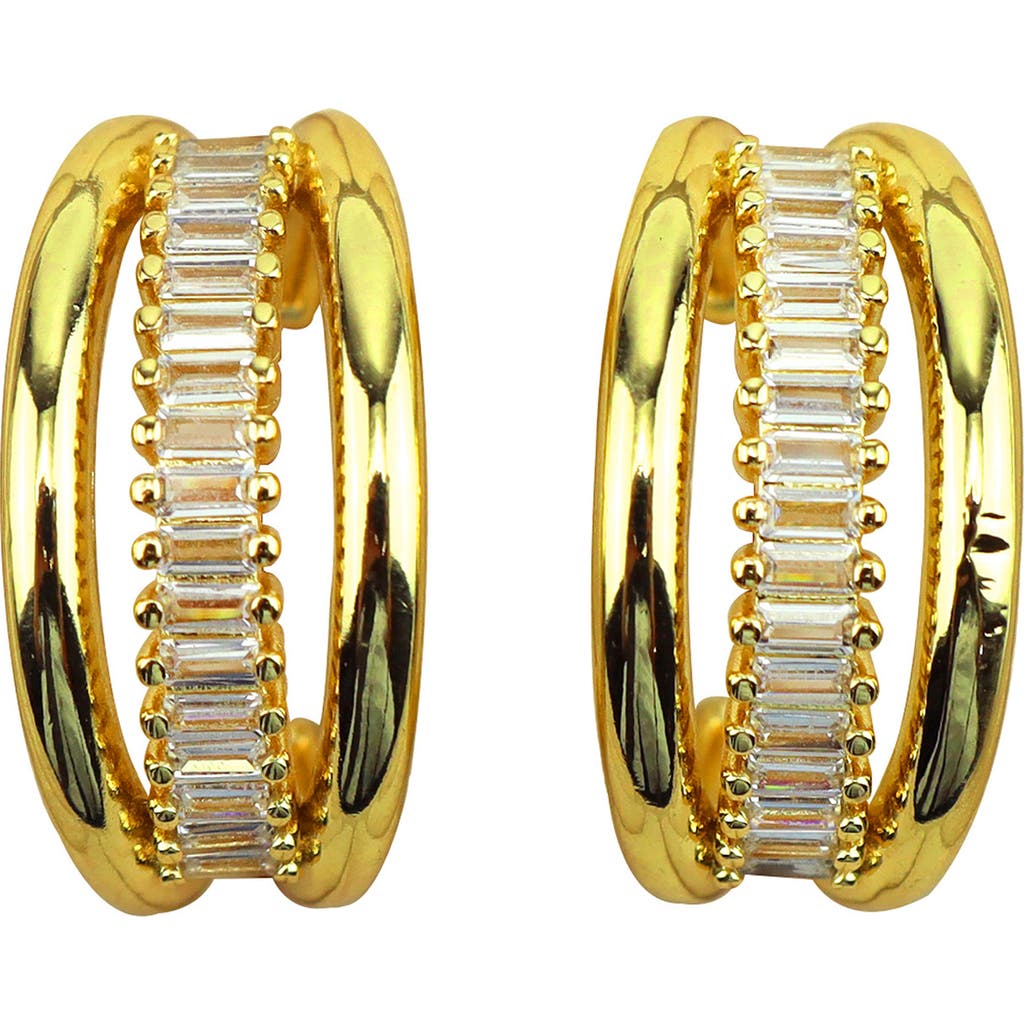 Panacea Baguette Crystal Hoop Earrings In Gold