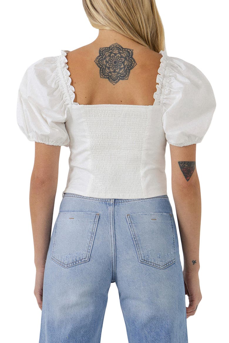 Puff Sleeve Crop Top, Alternate, color, WHITE