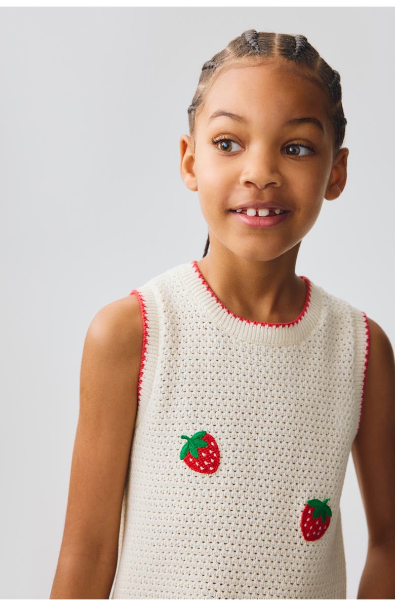 H&M Appliquéd open-knit dress, Alternate, color, Cream/Strawberries