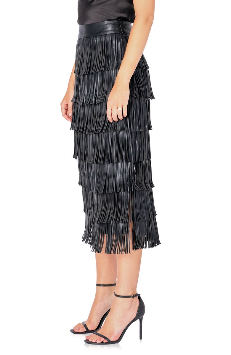 Endless Rose Fringe Tiered Faux Leather Midi Skirt, Alternate, color,