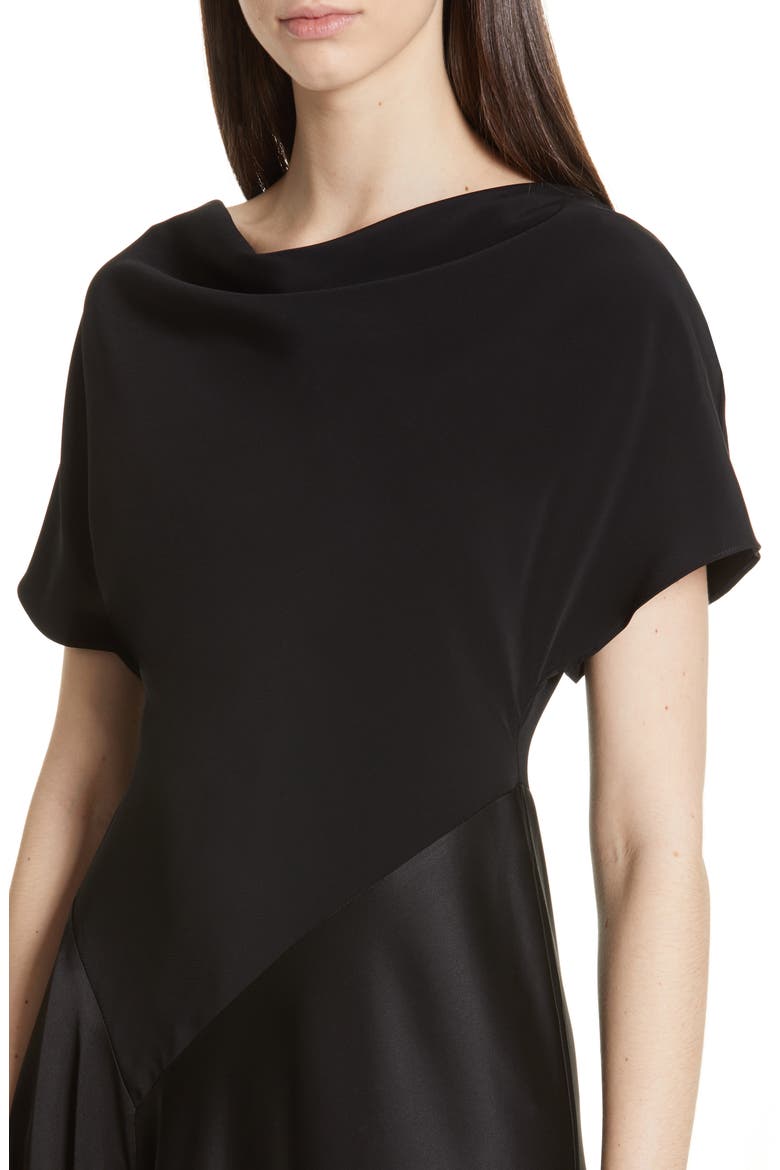 Stretch Crepe & Satin Dress, Alternate, color, BLACK