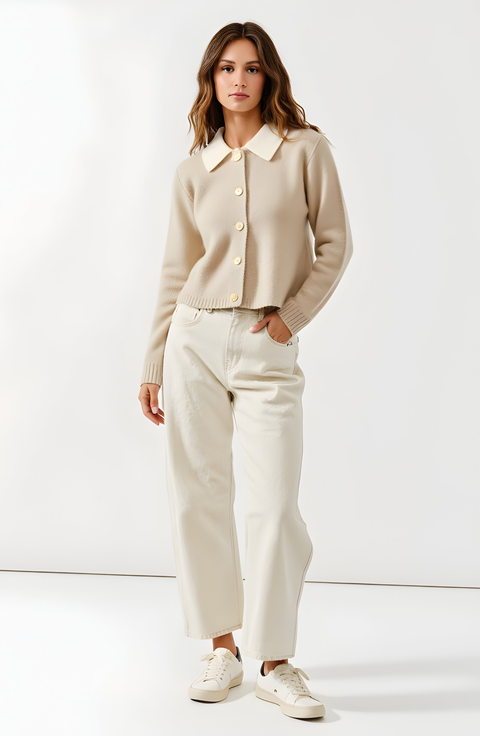 Knit Cardigan with Contrast Collar