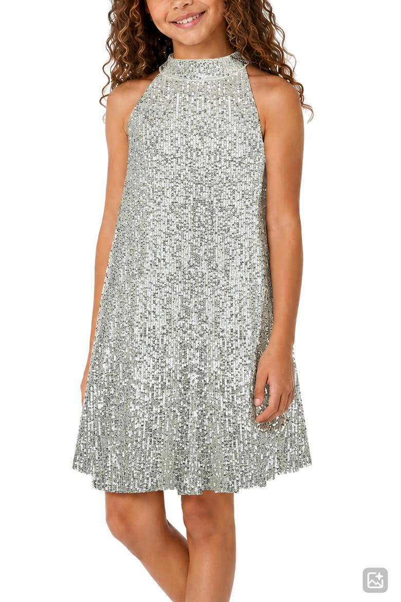 Kids' Sequin Mock Neck Dress, Alternate, color, CHAMPAGNE
