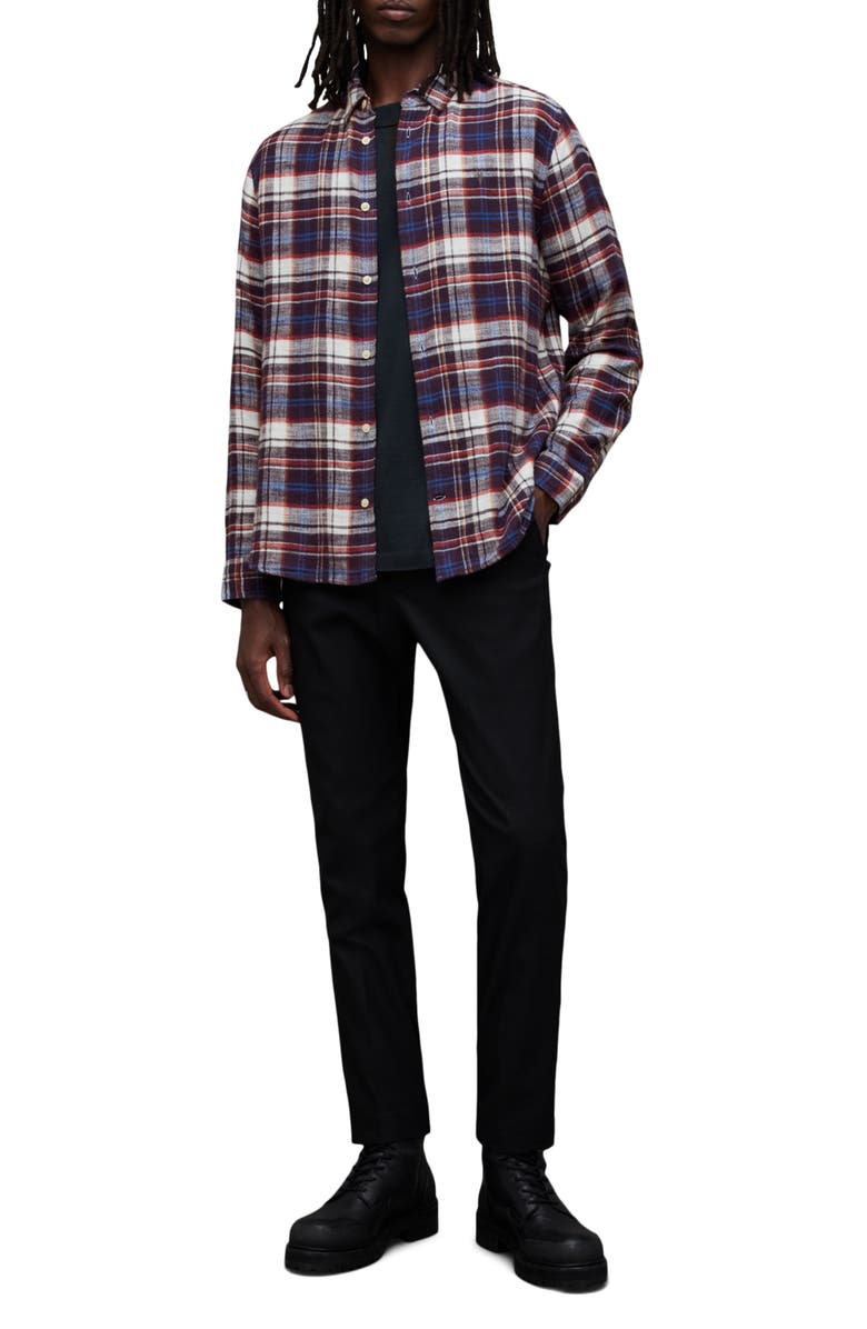 AllSaints Lakeshort Plaid Flannel Button-Up Shirt, Alternate, color, 