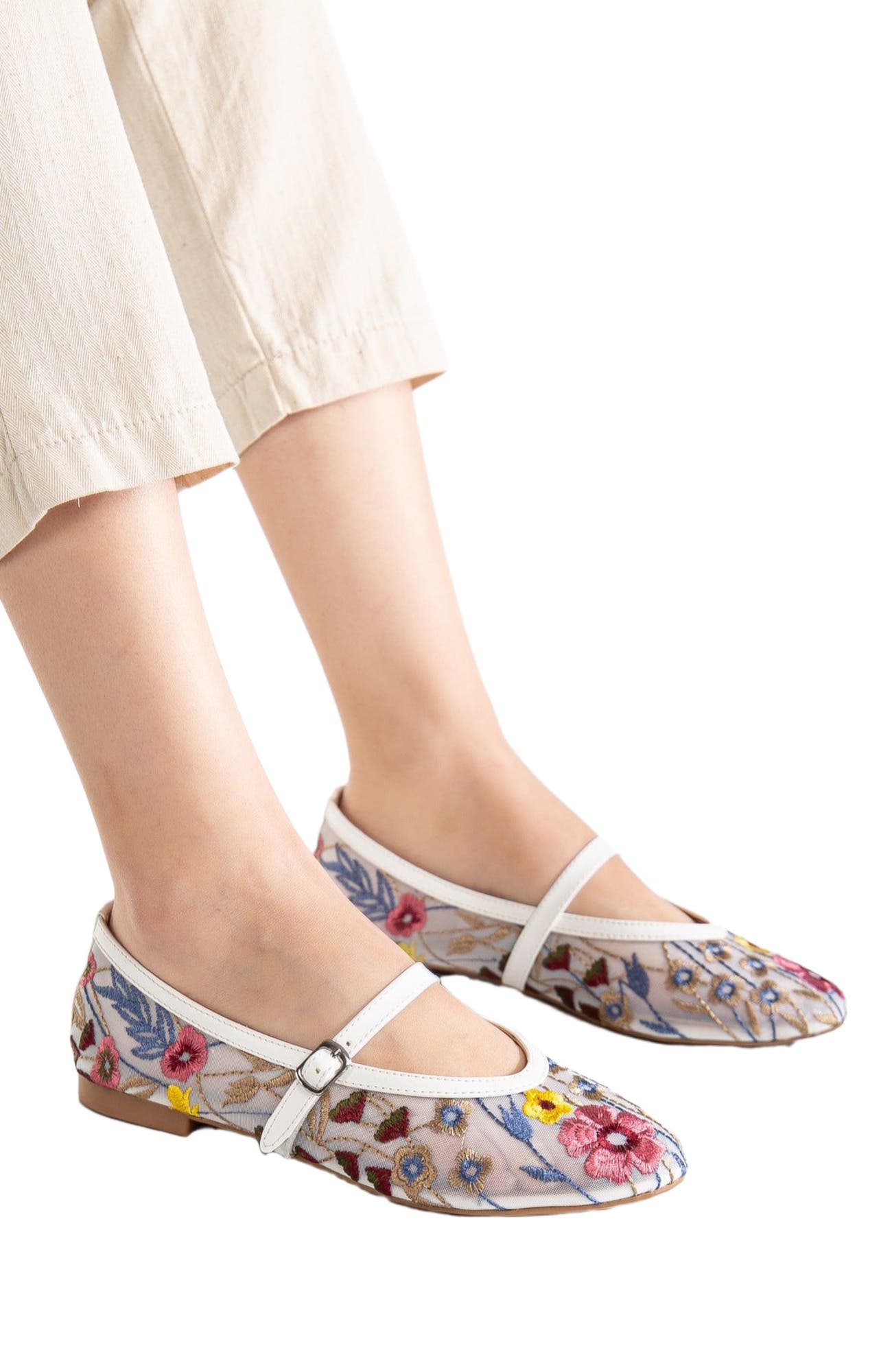 Fauna Mesh Mary Jane Flats, Alternate, color, White Faux Leather