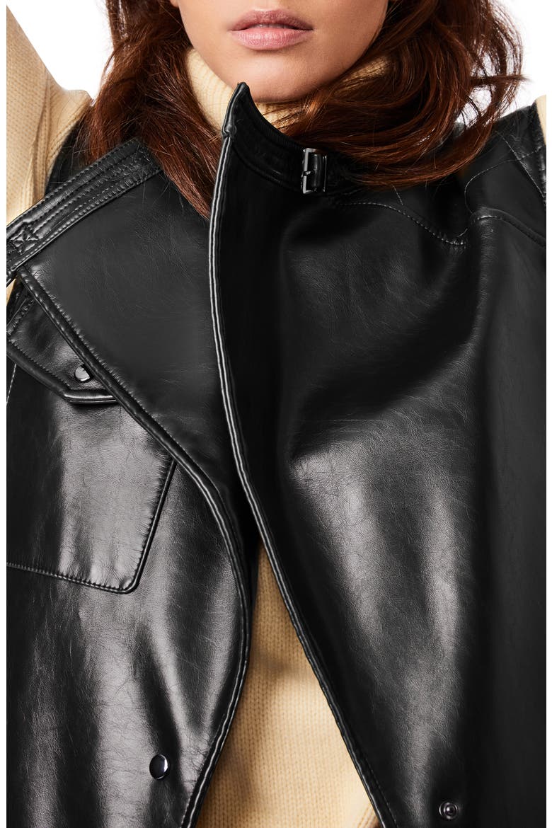 Pull Up Faux Leather Long Vest, Alternate, color, BLACK