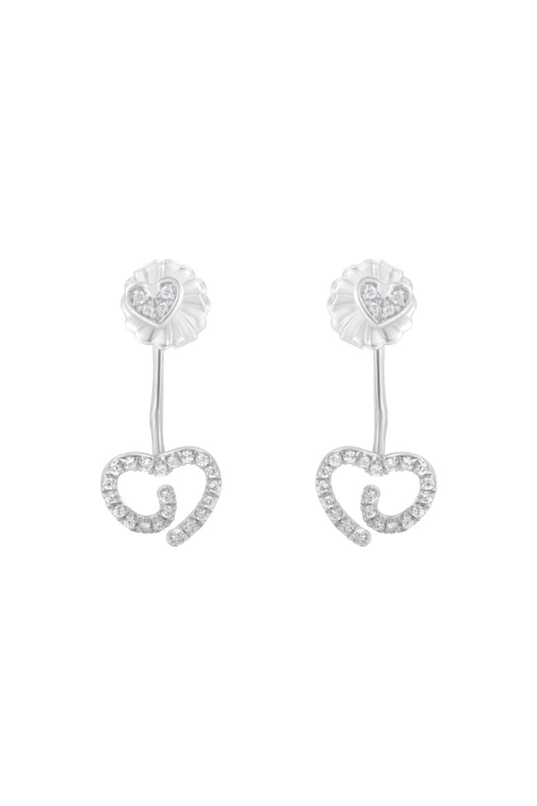 Silver 1/4 Ct Diamond Swirl Heart Front/Back Earrings, Alternate, color, White