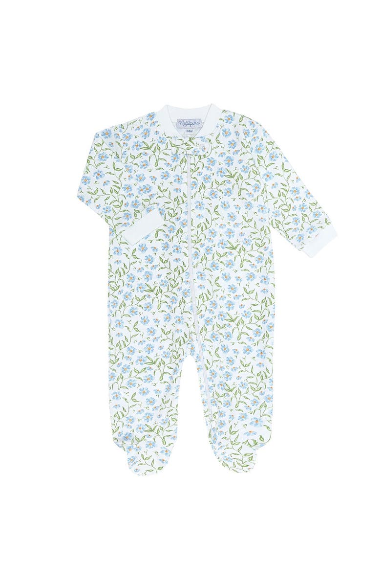 Nellapima Blue Vines Print Zipper Footie - Baby, Main, color, Blue
