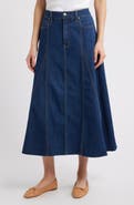 1822 Denim Raw Hem Denim A-Line Midi Skirt