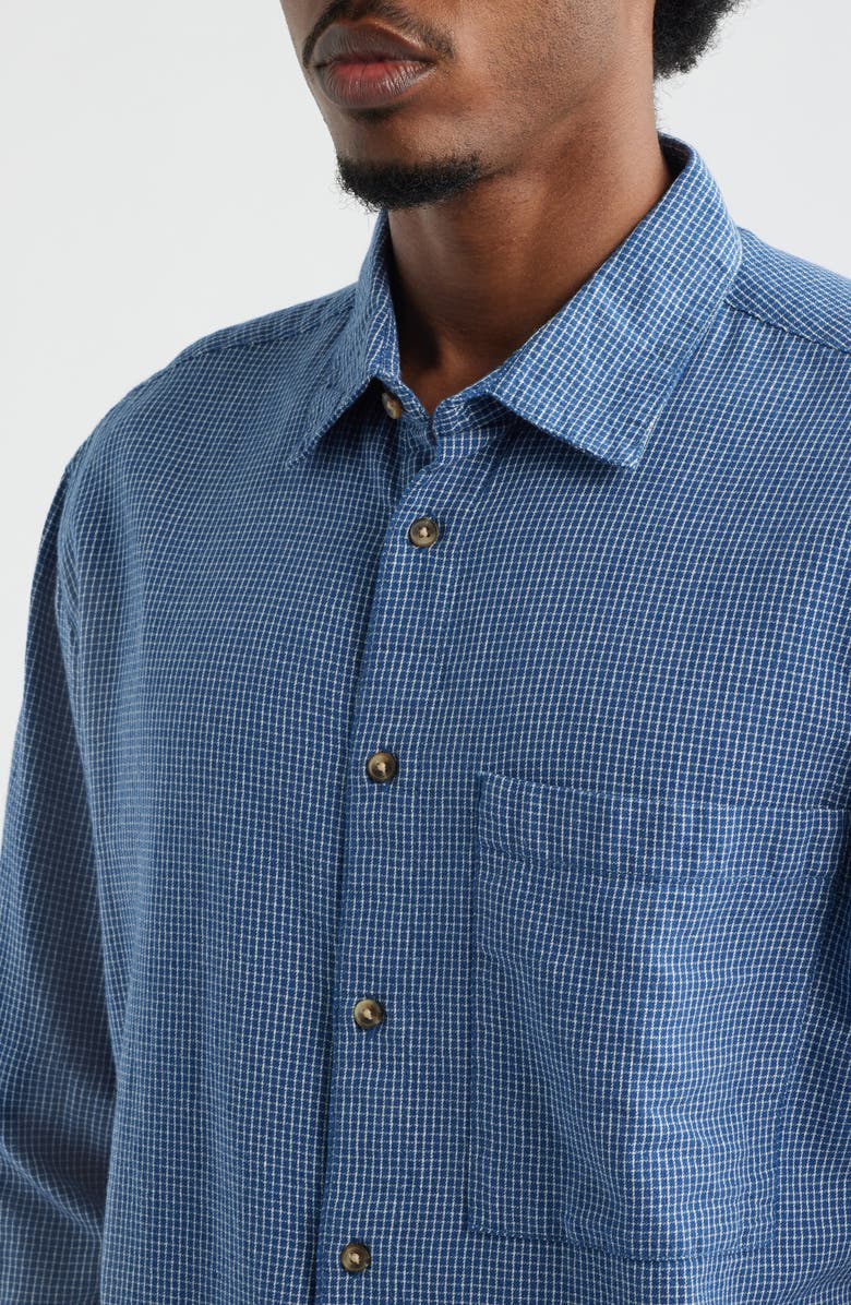 Topman Check Relaxed Fit Cotton Flannel Button-Up Shirt, Alternate, color, Blue