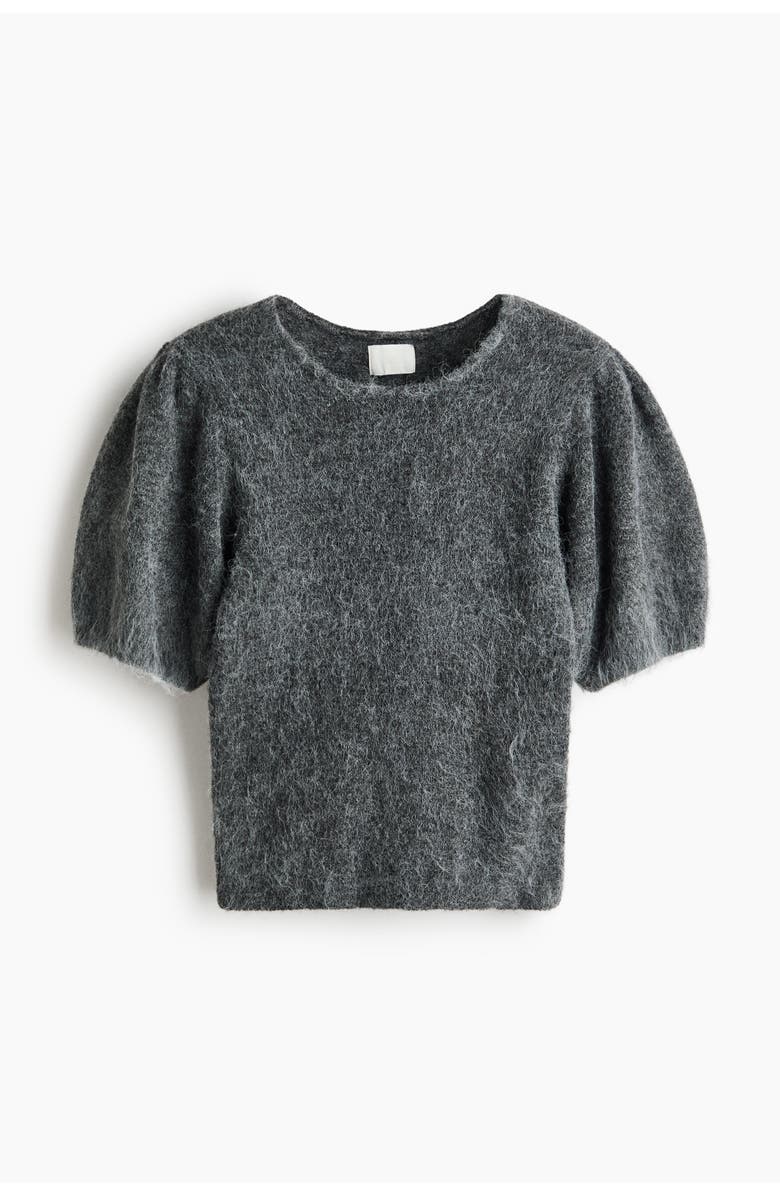 H&M Knitted Puff-sleeved Top, Main, color, Gray Melange
