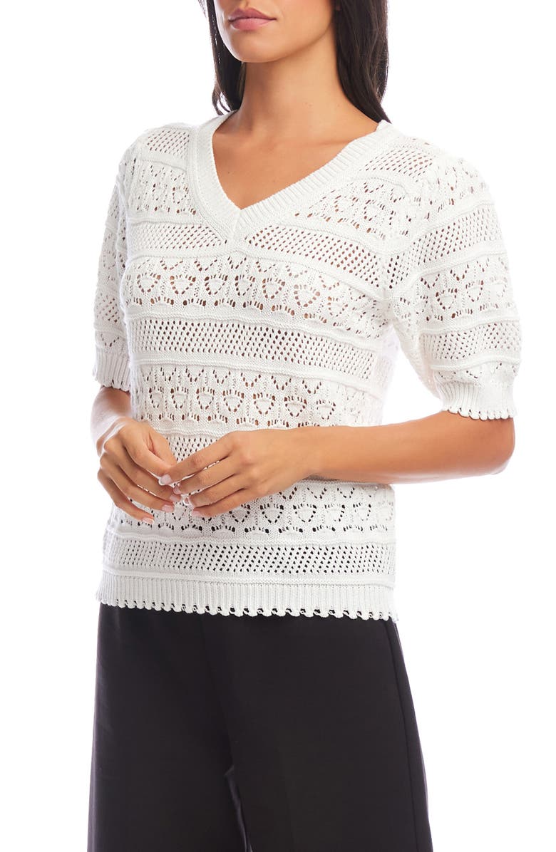 Karen Kane Open Stitch Short Sleeve Cotton Sweater, Alternate, color,