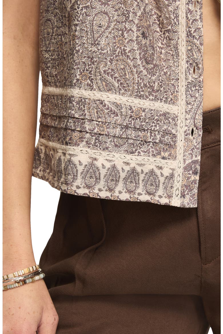 Paisley Print Lace Trim Cap Sleeve Peasant Top, Alternate, color, BEIGE PAISLEY BORDER