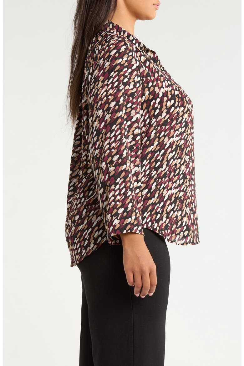 Print V-Neck Shirt with Roll-Tab Sleeves, Alternate, color, ANNE BLACK MULTI