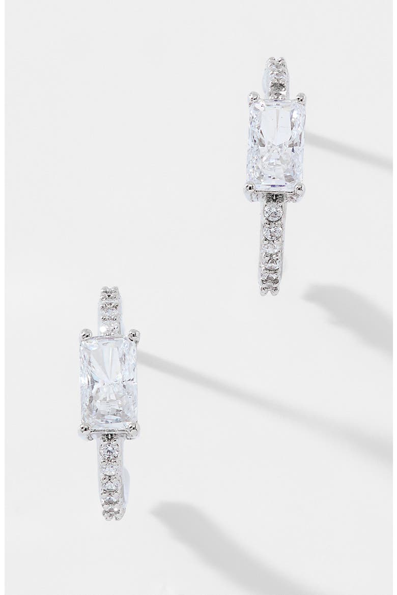 Tennis, Anyone Cubic Zirconia Small Hoop Earrings, Alternate, color, RHODIUM