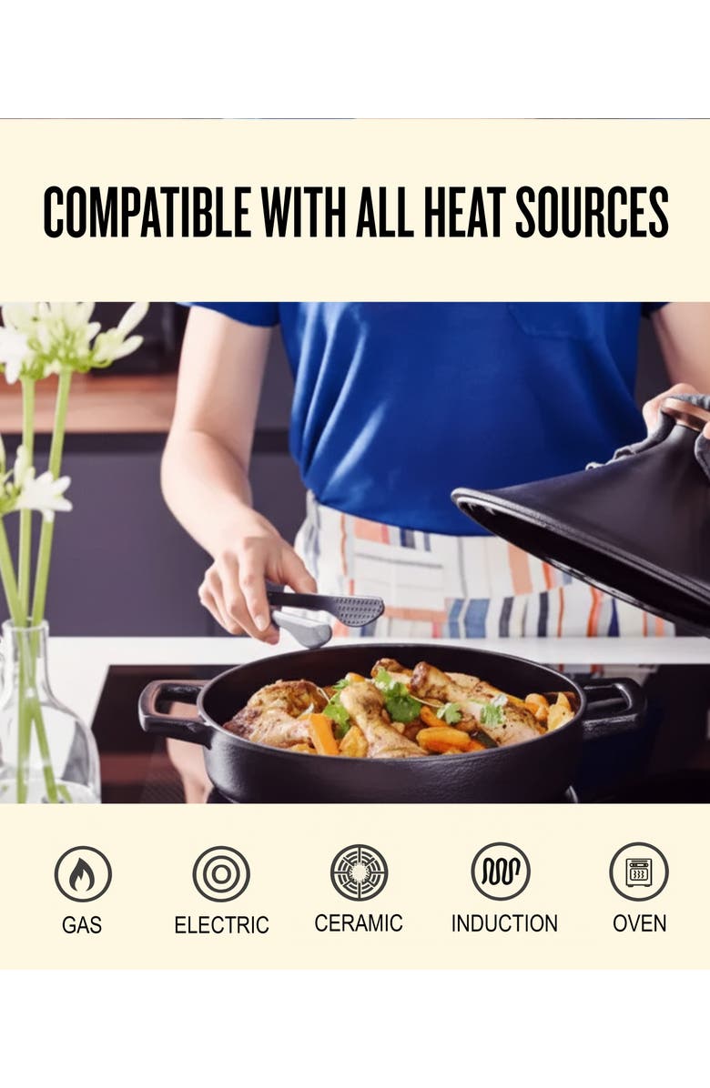 Alva Nori 3Qt Enameled Cast Iron Tagine Pot, Alternate, color, Black