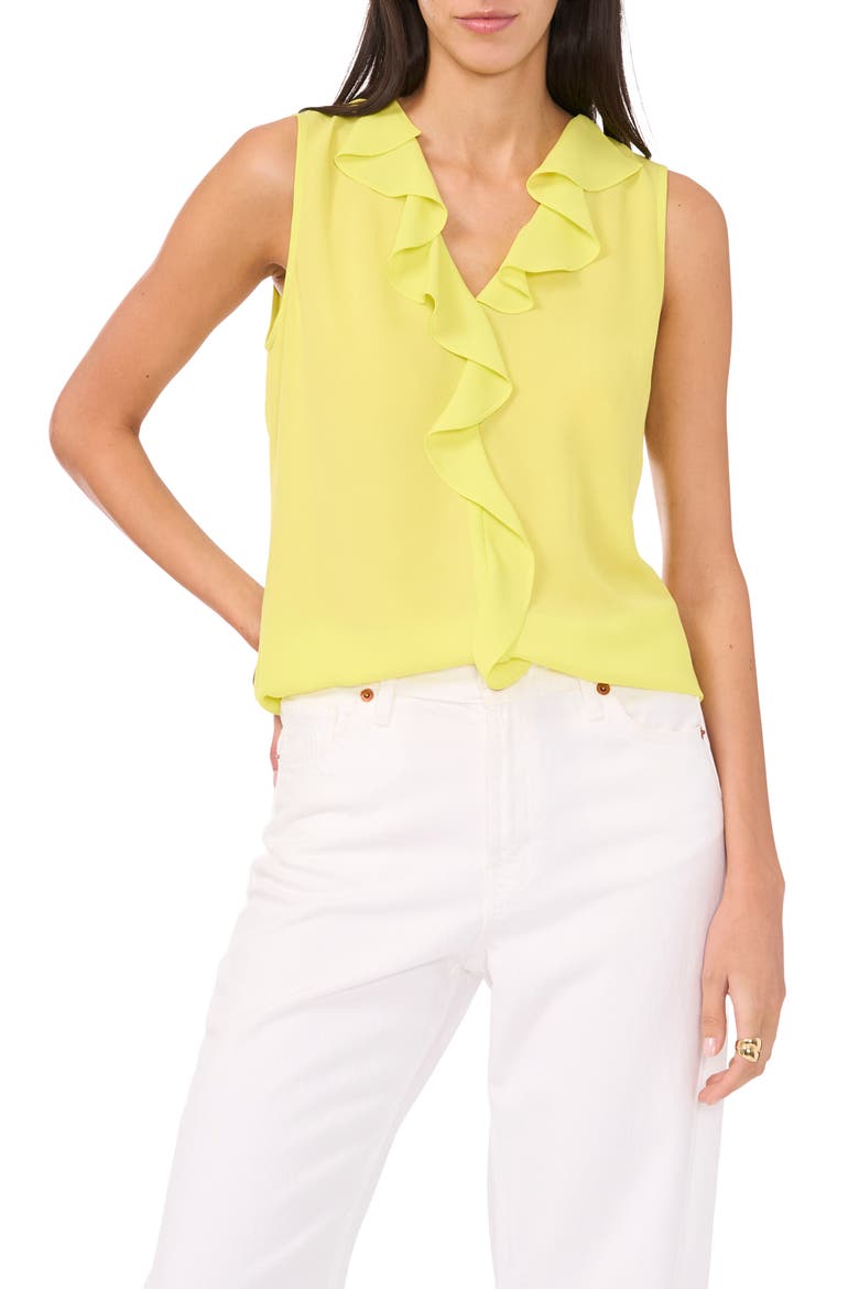 Ruffle Neck Sleeveless Georgette Blouse, Main, color, LIMONCELLO