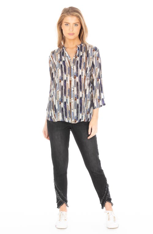 Apny Mixed Stripe Mandarin Collar Button-up Shirt In Gray