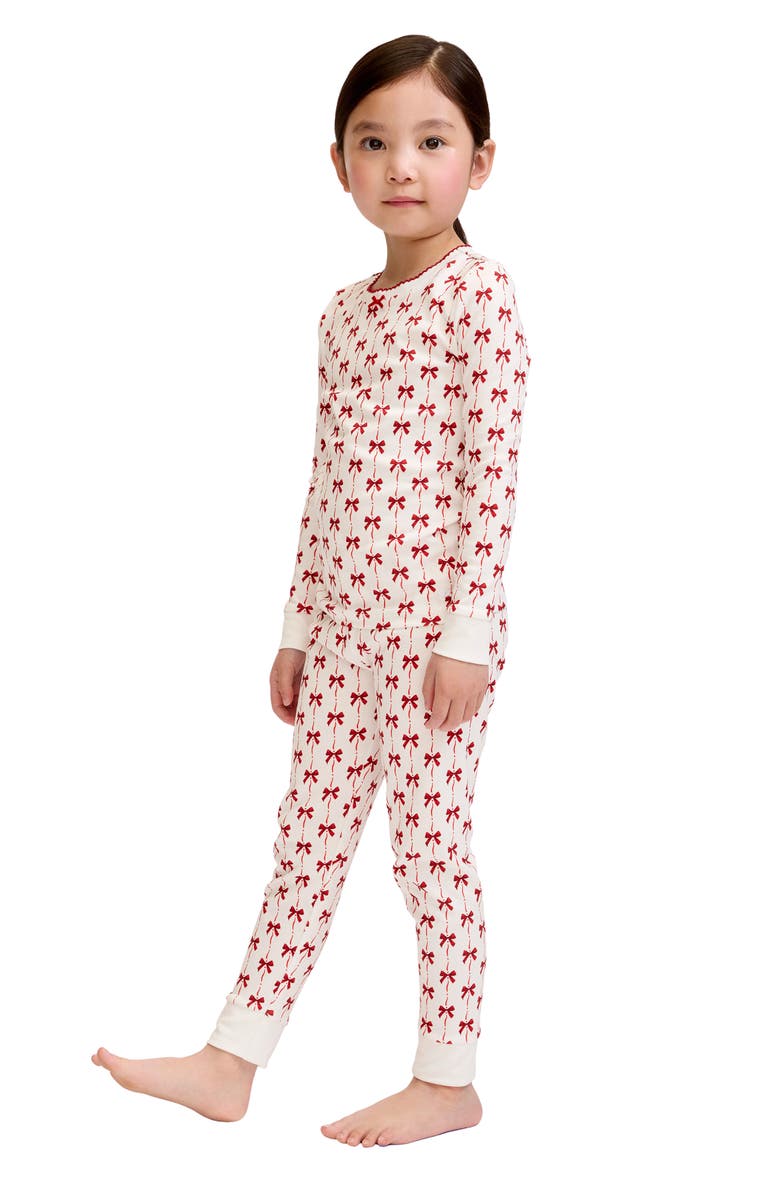 Petite Plume Kids' Blissful Bows Fitted Two-Piece Pima Cotton Pajamas, Alternate, color, Red