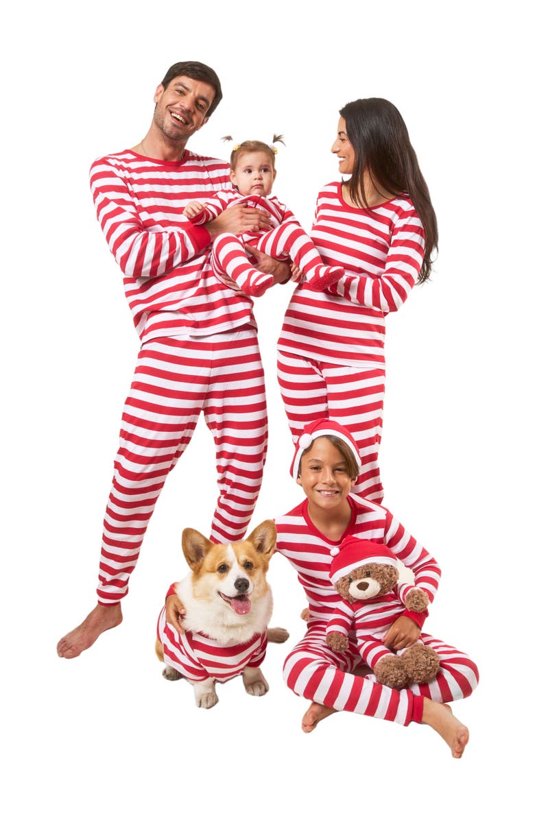 Leveret Two-Piece Striped Cotton Matching Family Holiday Pajamas, Alternate, color, Red & White