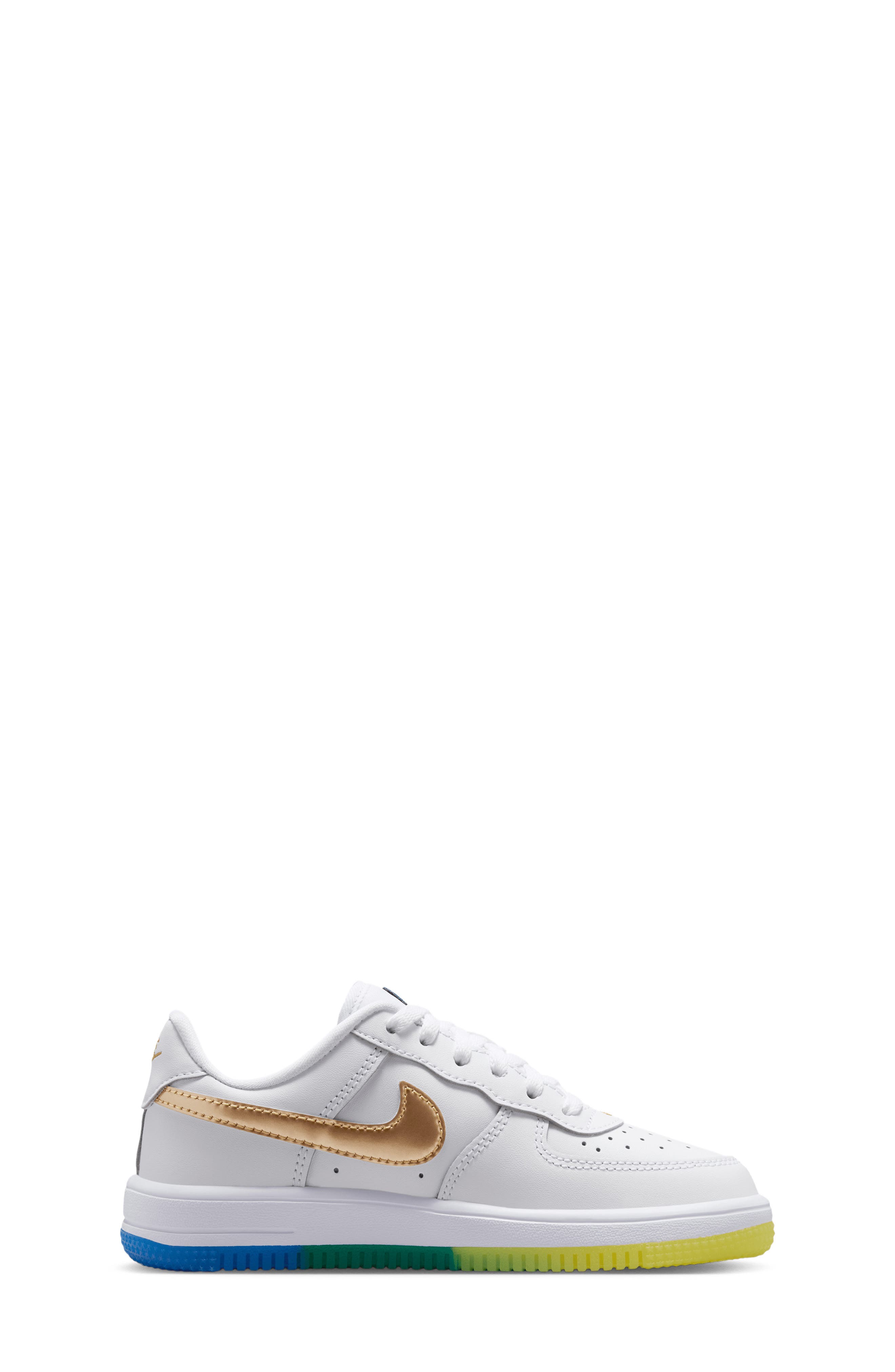 Nike Kids' Air Force 1 Low Basketball Sneaker, Alternate, color, White/ Soar/ Yellow/ Gold