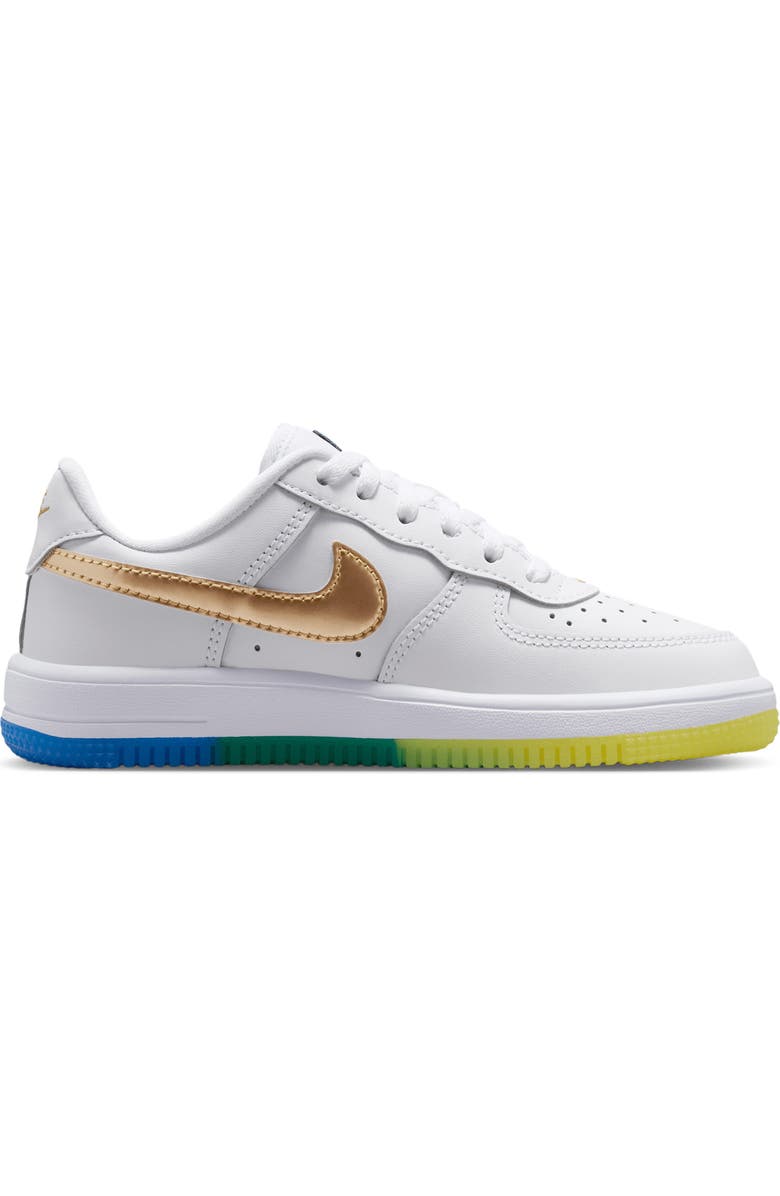 Nike Kids' Air Force 1 Low Basketball Sneaker, Alternate, color, White/ Soar/ Yellow/ Gold