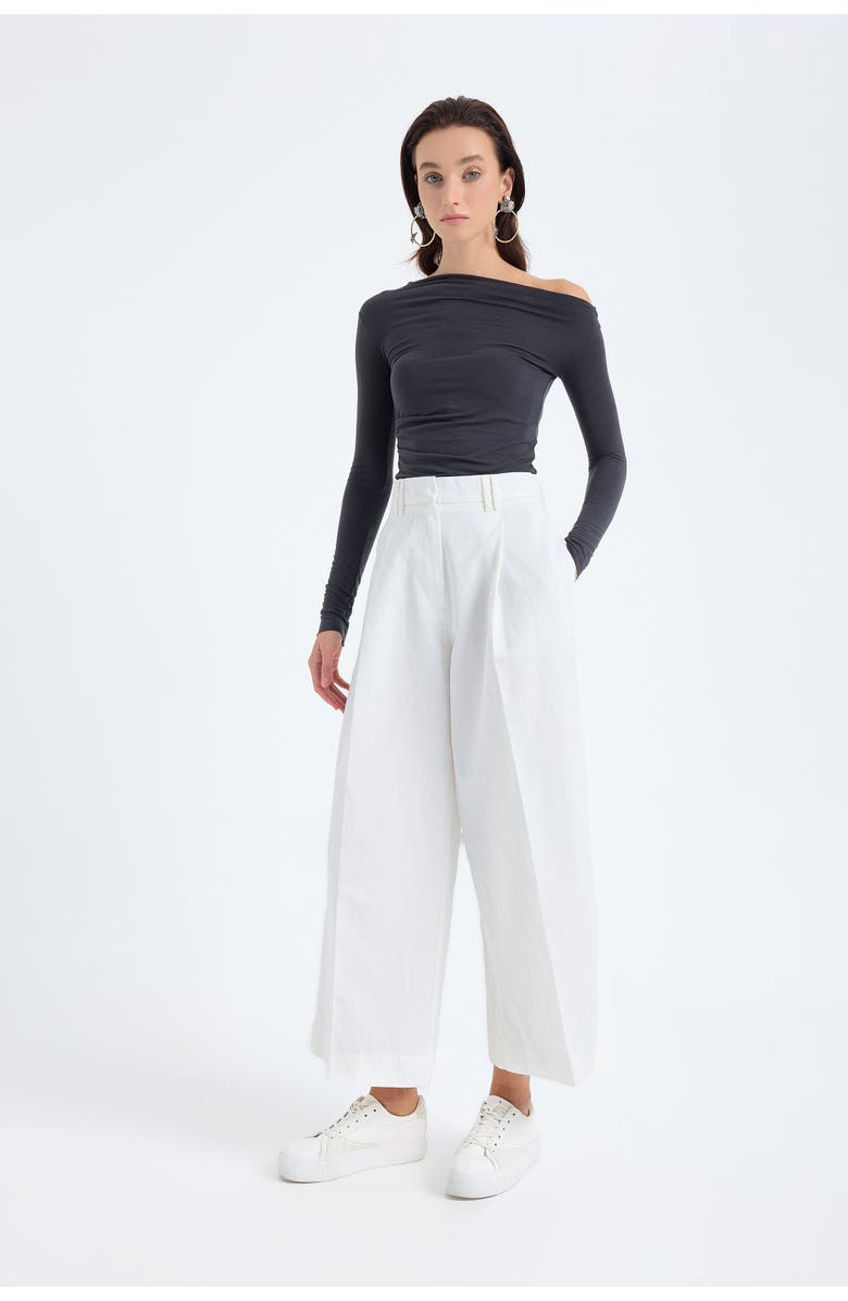 Monlicia Cyra Cotton Linen Blend Cropped Wide Leg Trousers, Alternate, color, White