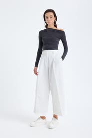 Monlicia Cyra Cotton Linen Blend Cropped Wide Leg Trousers
