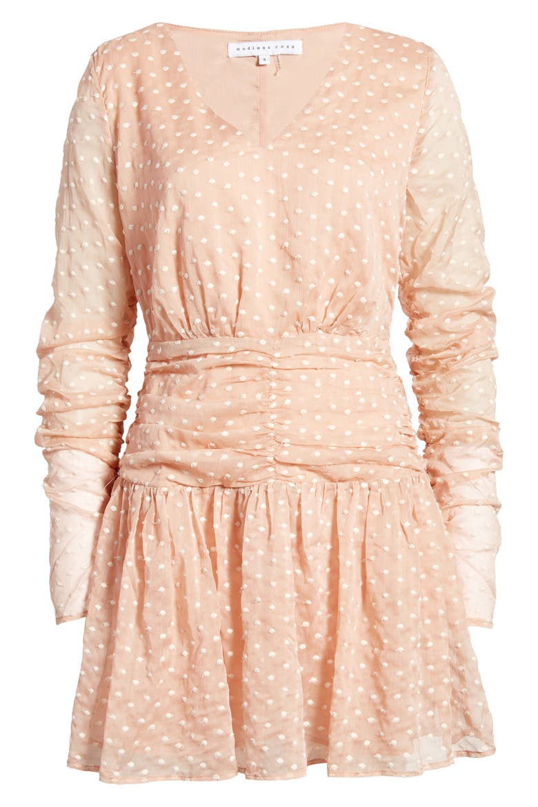 Polka Dot Long Sleeve Mesh Dress, Alternate, color, PINK