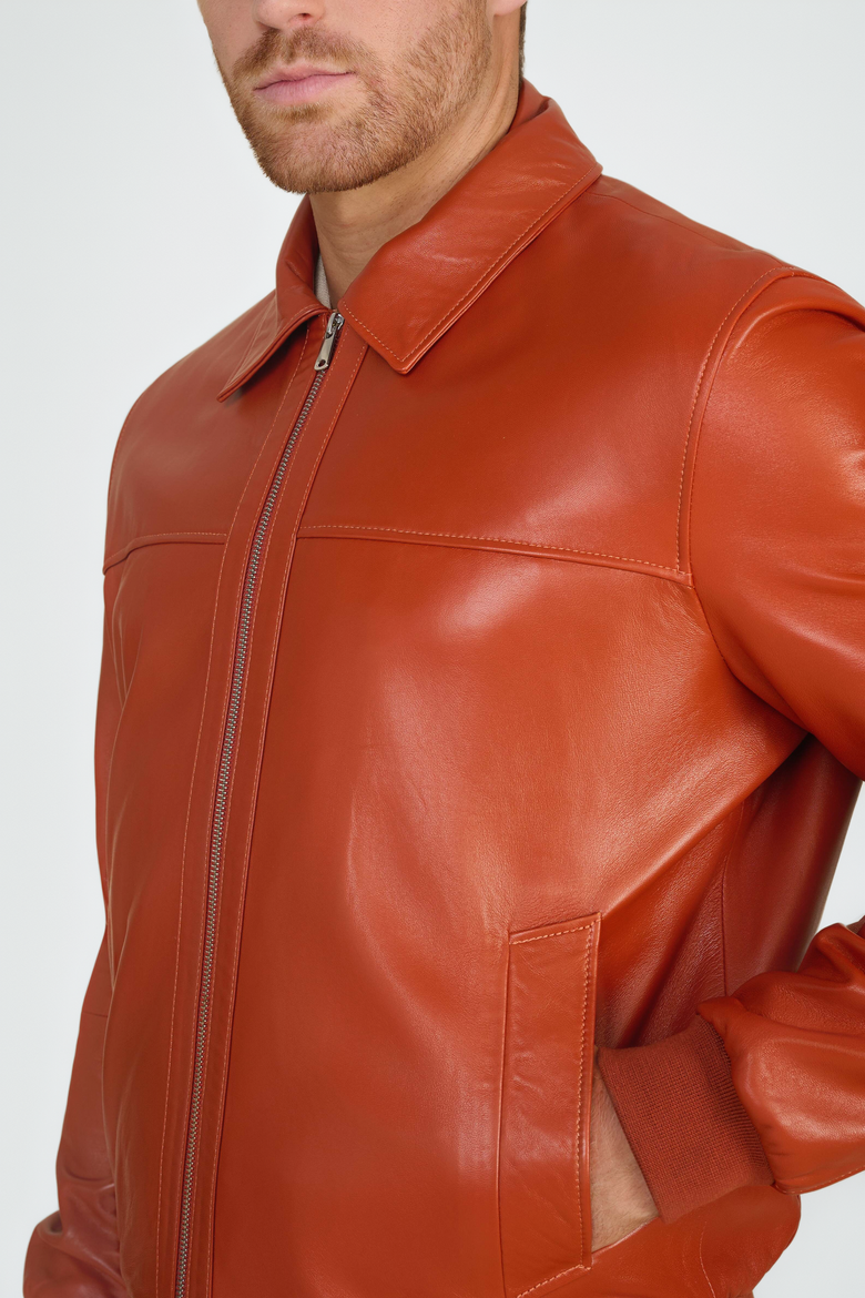 Mason Leather Bomber Jacket, Alternate, color, Whiskey
