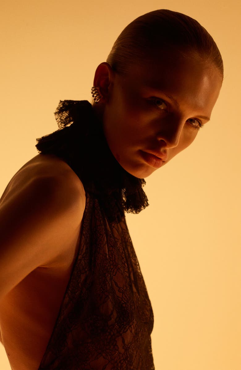 MANGO x Kaia Gerber Ruffle Collar Open Back Top, Alternate, color, Black