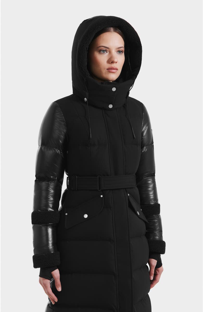 Rudsak Audrey Maxi Down Puffer with Faux Shearling Trim, Alternate, color, Black/Black