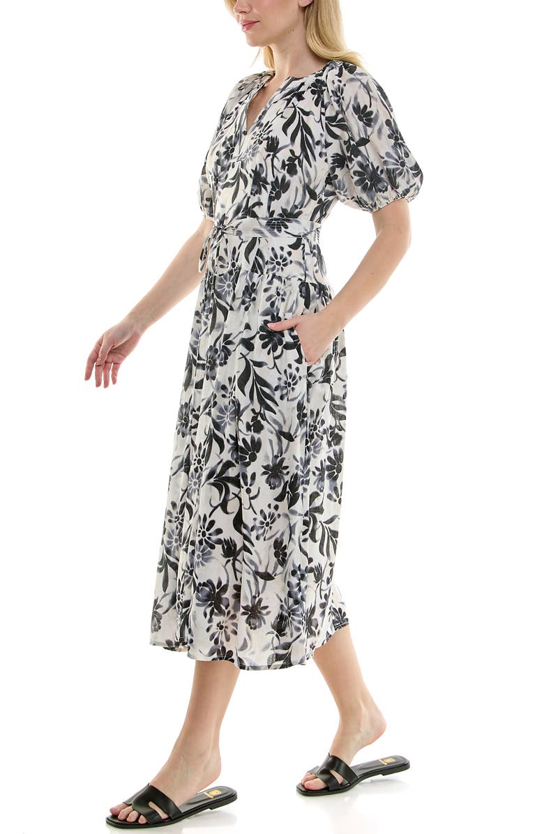 Nicole Miller Crinkle Tie Waist Midi Dress, Alternate, color,