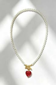 Classicharms Valentina Murano Glass Heart Pendant Pearl Necklace
