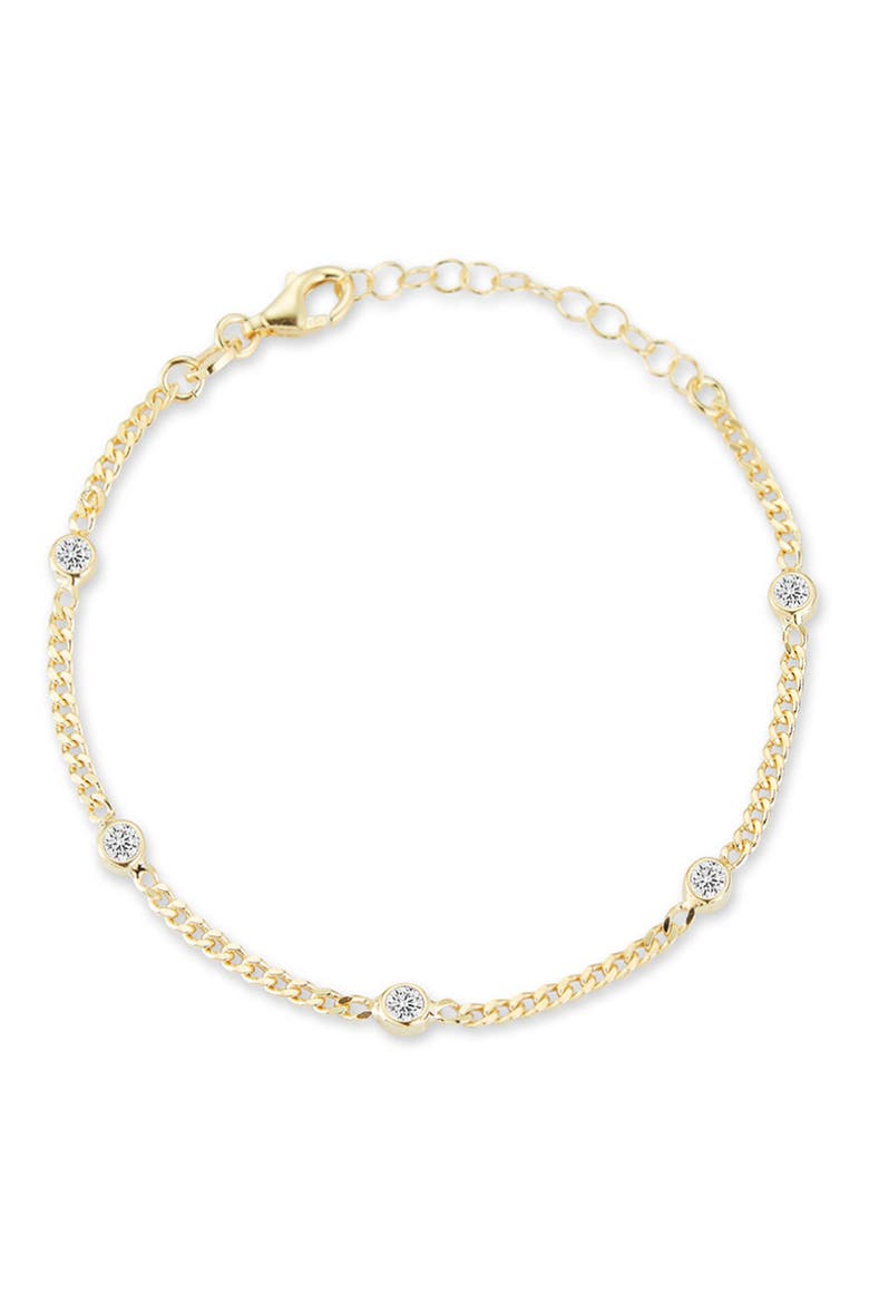 Cubic Zirconia Station Curb Chain Bracelet, Main, color, GOLD