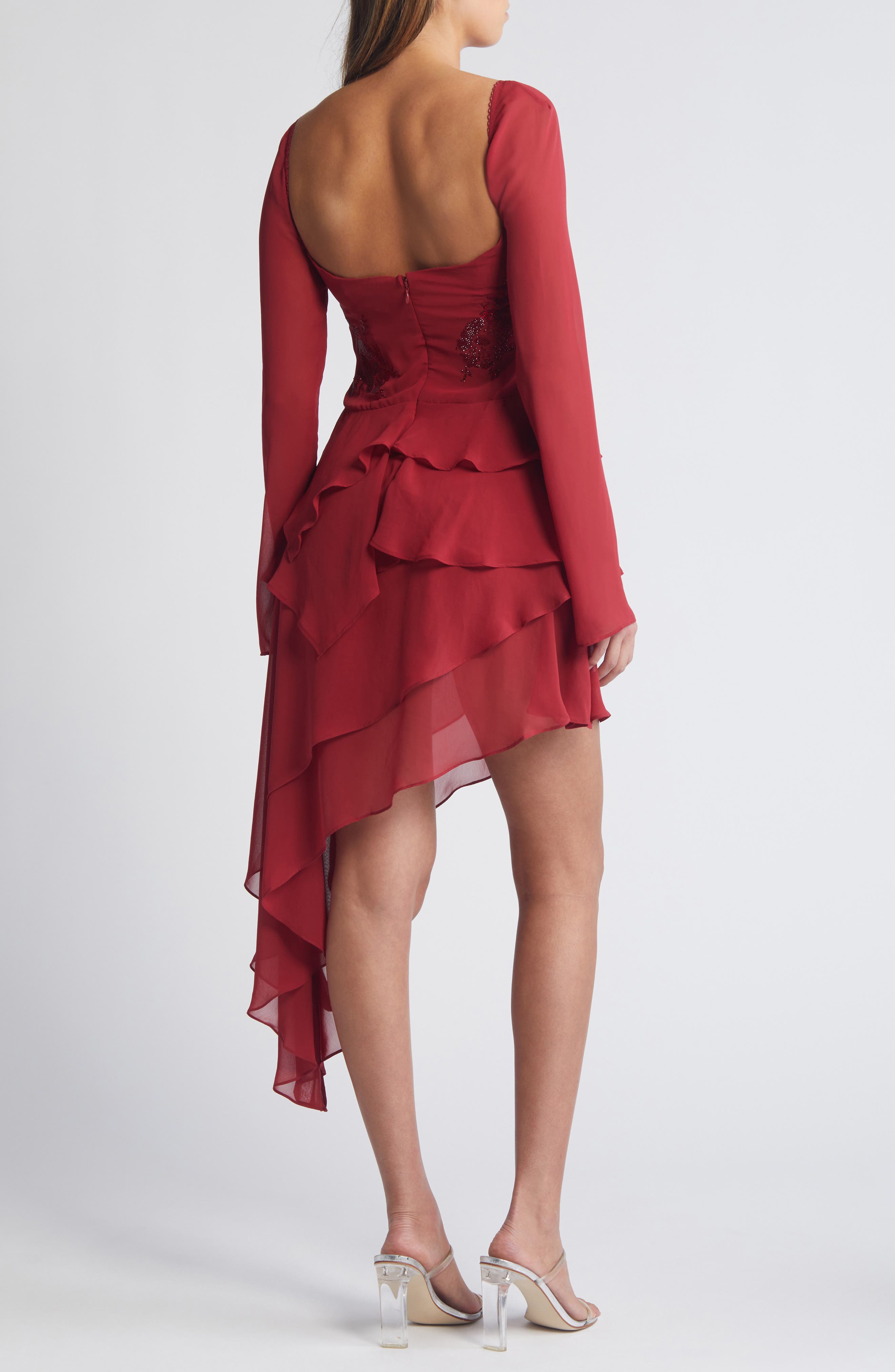 Ruby Crystal Ruffle Long Sleeve Georgette Dress - image 2