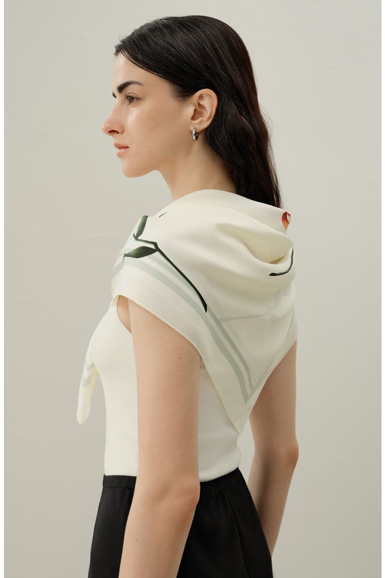 Women's Lily Print Silk Scarf, Alternate, color, Lily White