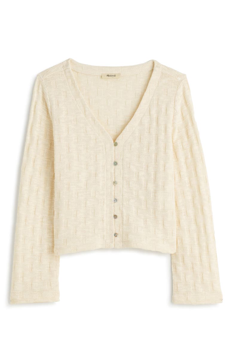 Madewell Basket Weave Knit Bell-Sleeve Button-Up Shirt, Alternate, color, Antique Cream