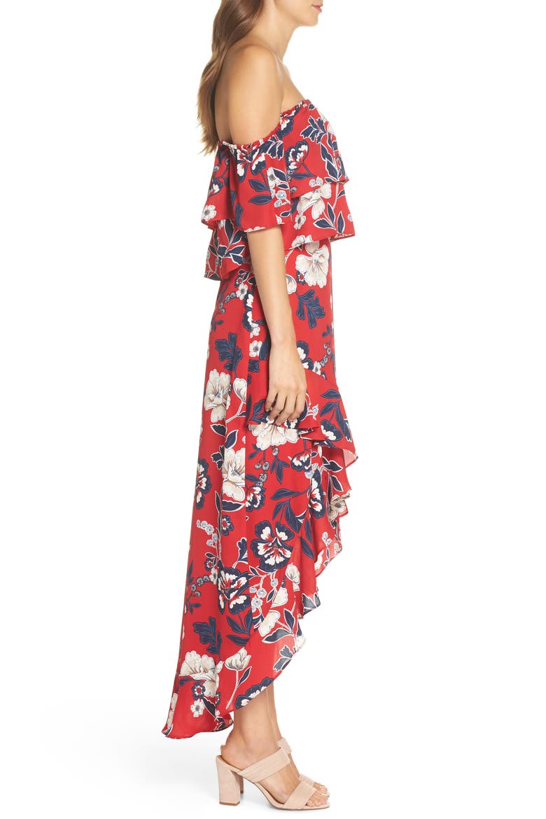 BB Dakota Taylore Convertible Strap Maxi Dress, Alternate, color, RED FLORAL PRINT