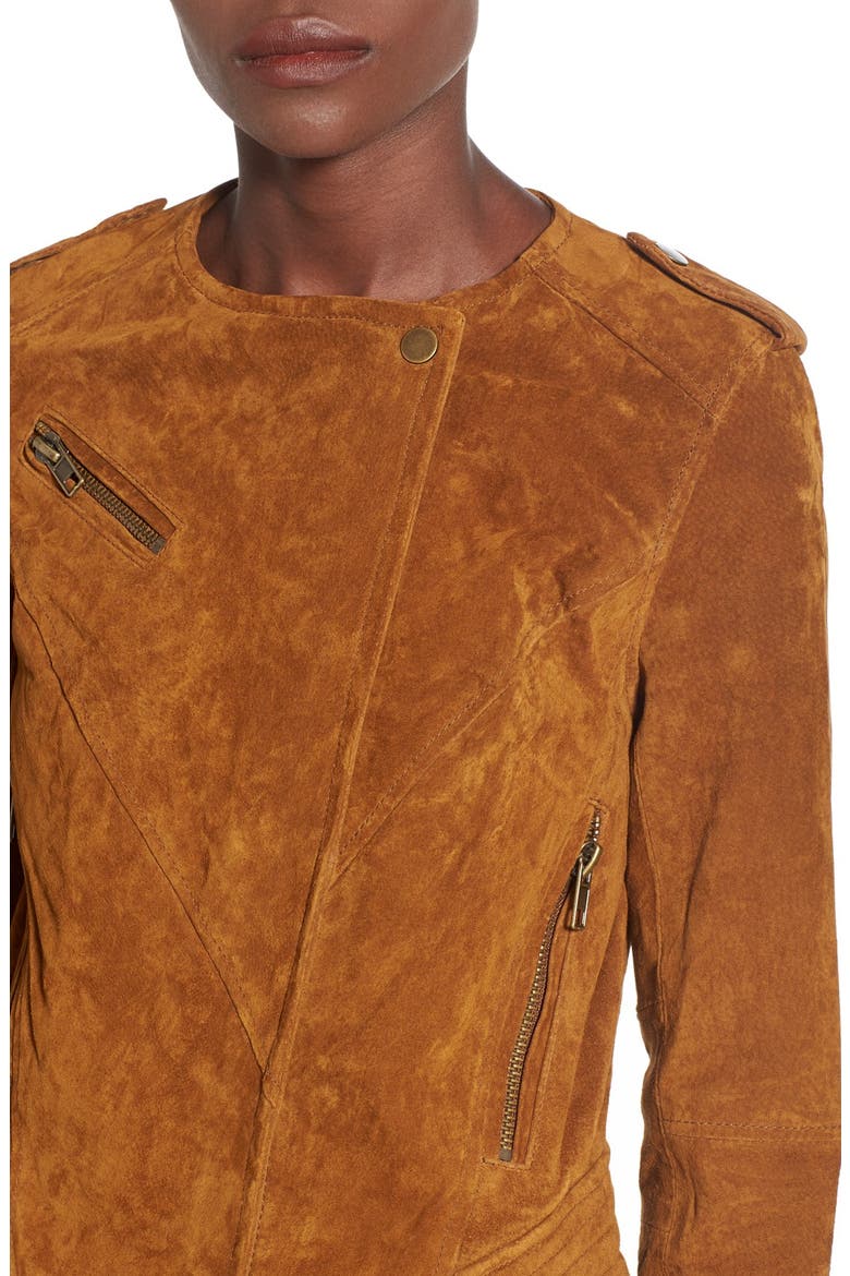 Suede Leather Jacket, Alternate, color, COGNAC